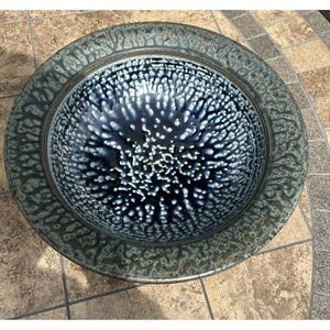 Art Pottery Stoneware Bowl w/ White Slip Bowl Ash Glaze signed Dennis Bern